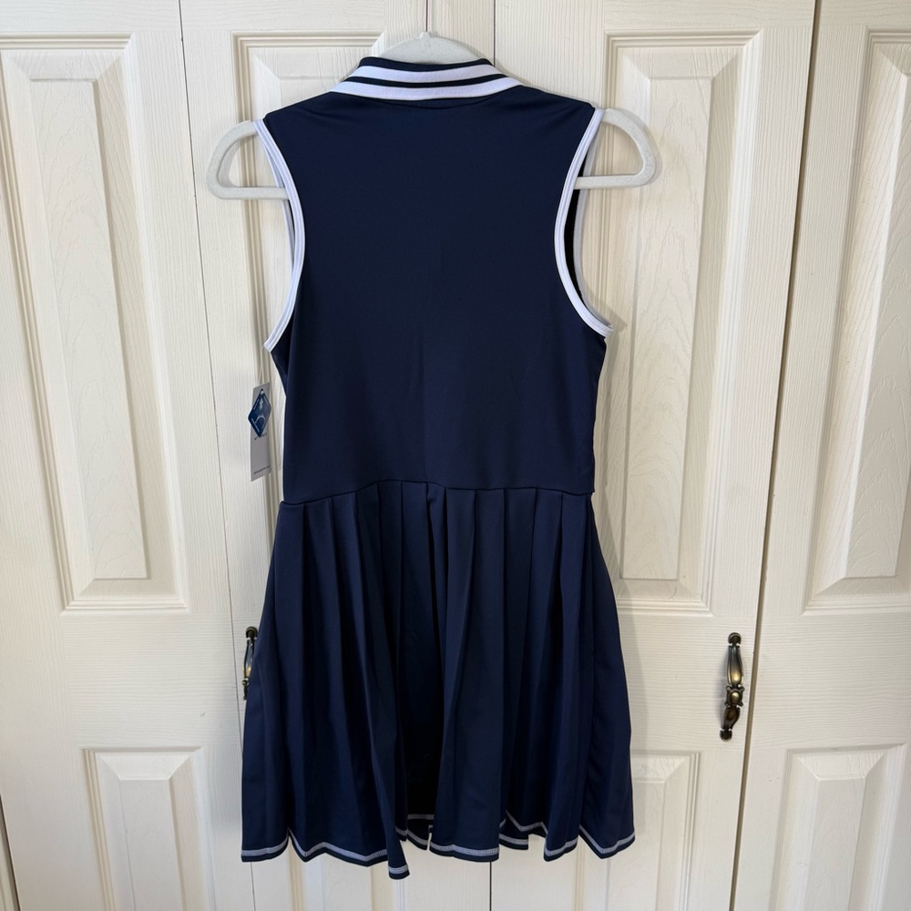 Attraco Navy Polo Ribbed Half Zip Pleated Dress Built in Bra Womens Size Medium - Picture 7 of 9